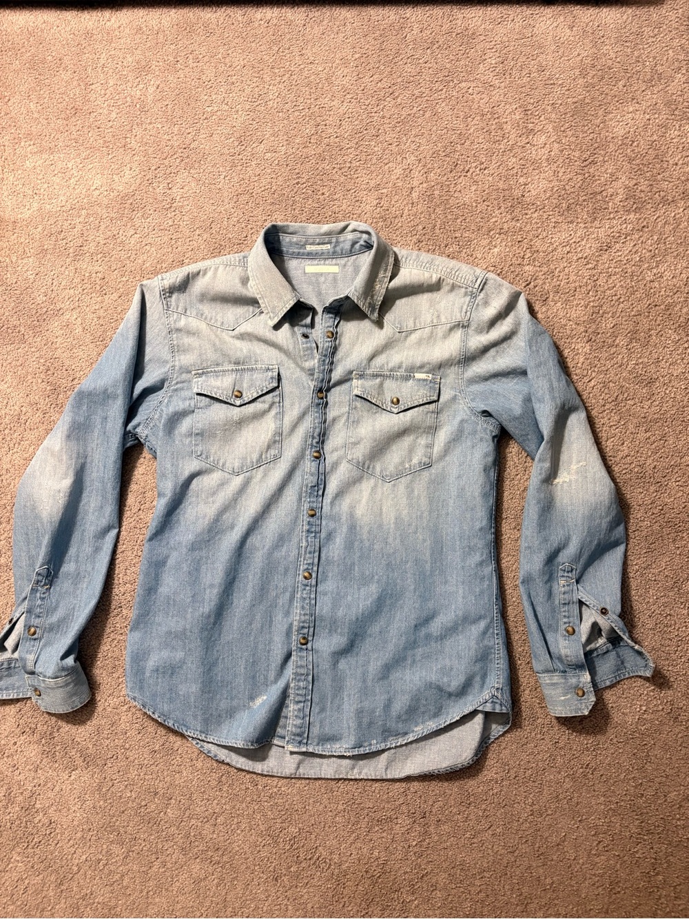MOTHER Washed Light Blue Denim Shirt Men’s